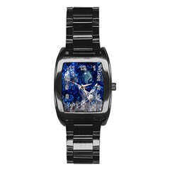 Christmas Silver Blue Star Ball Happy Kids Stainless Steel Barrel Watch