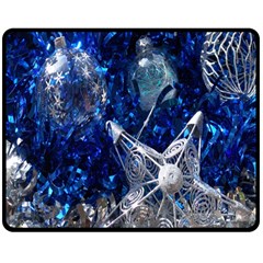 Christmas Silver Blue Star Ball Happy Kids Double Sided Fleece Blanket (Medium) 