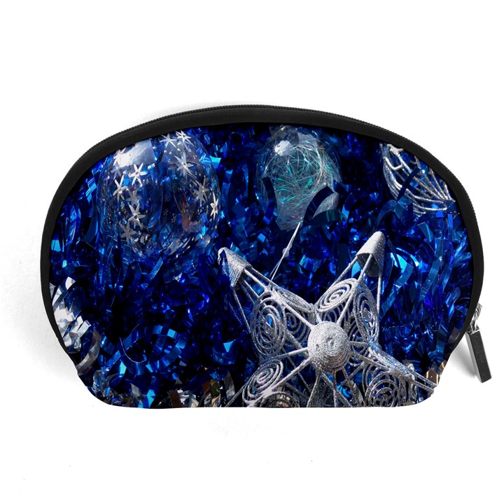 Christmas Silver Blue Star Ball Happy Kids Accessory Pouches (Large) 