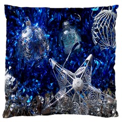 Christmas Silver Blue Star Ball Happy Kids Standard Flano Cushion Case (two Sides) by Mariart