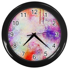 Watercolor Galaxy Purple Pattern Wall Clocks (black) by paulaoliveiradesign