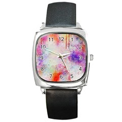 Watercolor Galaxy Purple Pattern Square Metal Watch by paulaoliveiradesign