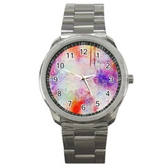 Watercolor Galaxy Purple Pattern Sport Metal Watch by paulaoliveiradesign