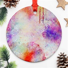 Watercolor Galaxy Purple Pattern Round Ornament (two Sides) by paulaoliveiradesign