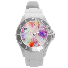 Watercolor Galaxy Purple Pattern Round Plastic Sport Watch (l) by paulaoliveiradesign