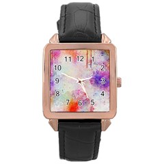 Watercolor Galaxy Purple Pattern Rose Gold Leather Watch  by paulaoliveiradesign