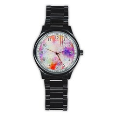 Watercolor Galaxy Purple Pattern Stainless Steel Round Watch by paulaoliveiradesign