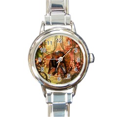 Steampunk, Steampunk Elephant With Clocks And Gears Round Italian Charm Watch by FantasyWorld7