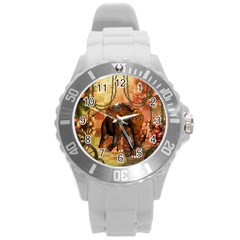 Steampunk, Steampunk Elephant With Clocks And Gears Round Plastic Sport Watch (l) by FantasyWorld7