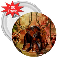 Steampunk, Steampunk Elephant With Clocks And Gears 3  Buttons (100 Pack)  by FantasyWorld7