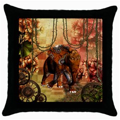 Steampunk, Steampunk Elephant With Clocks And Gears Throw Pillow Case (black) by FantasyWorld7