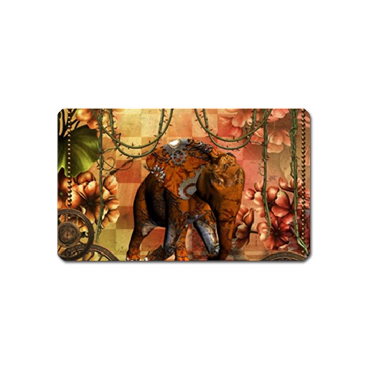 Steampunk, Steampunk Elephant With Clocks And Gears Magnet (Name Card)