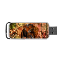 Steampunk, Steampunk Elephant With Clocks And Gears Portable Usb Flash (one Side) by FantasyWorld7