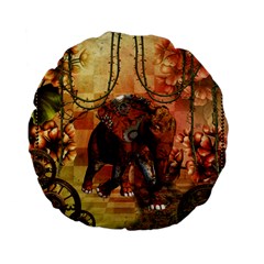 Steampunk, Steampunk Elephant With Clocks And Gears Standard 15  Premium Flano Round Cushions by FantasyWorld7