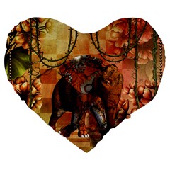 Steampunk, Steampunk Elephant With Clocks And Gears Large 19  Premium Flano Heart Shape Cushions by FantasyWorld7