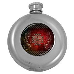 The Celtic Knot With Floral Elements Round Hip Flask (5 Oz) by FantasyWorld7