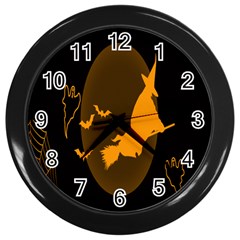 Day Hallowiin Ghost Bat Cobwebs Full Moon Spider Wall Clocks (black) by Mariart