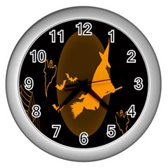 Day Hallowiin Ghost Bat Cobwebs Full Moon Spider Wall Clocks (silver)  by Mariart