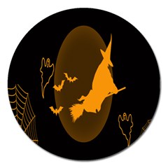 Day Hallowiin Ghost Bat Cobwebs Full Moon Spider Magnet 5  (round)