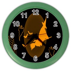 Day Hallowiin Ghost Bat Cobwebs Full Moon Spider Color Wall Clocks