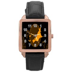 Day Hallowiin Ghost Bat Cobwebs Full Moon Spider Rose Gold Leather Watch  by Mariart