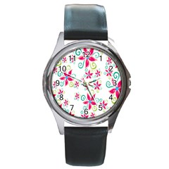 Flower Beauty Sexy Rainbow Sunflower Pink Green Blue Round Metal Watch by Mariart