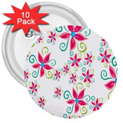 Flower Beauty Sexy Rainbow Sunflower Pink Green Blue 3  Buttons (10 Pack) 