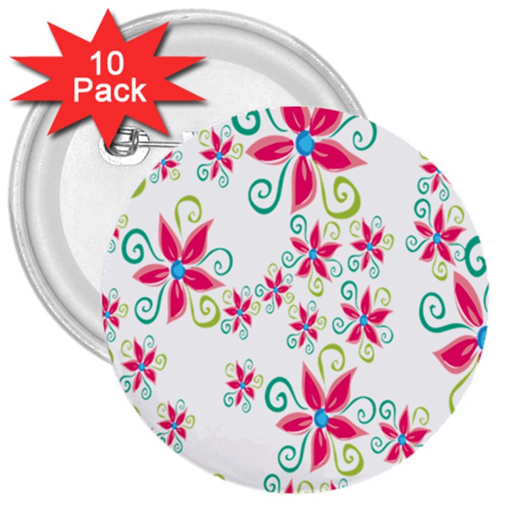 Flower Beauty Sexy Rainbow Sunflower Pink Green Blue 3  Buttons (10 pack) 