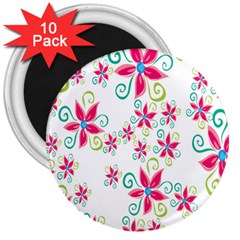 Flower Beauty Sexy Rainbow Sunflower Pink Green Blue 3  Magnets (10 Pack) 