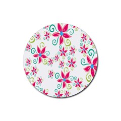 Flower Beauty Sexy Rainbow Sunflower Pink Green Blue Rubber Coaster (round) 