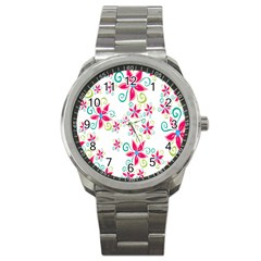 Flower Beauty Sexy Rainbow Sunflower Pink Green Blue Sport Metal Watch by Mariart