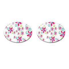 Flower Beauty Sexy Rainbow Sunflower Pink Green Blue Cufflinks (oval) by Mariart