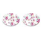 Flower Beauty Sexy Rainbow Sunflower Pink Green Blue Cufflinks (Oval) Front(Pair)