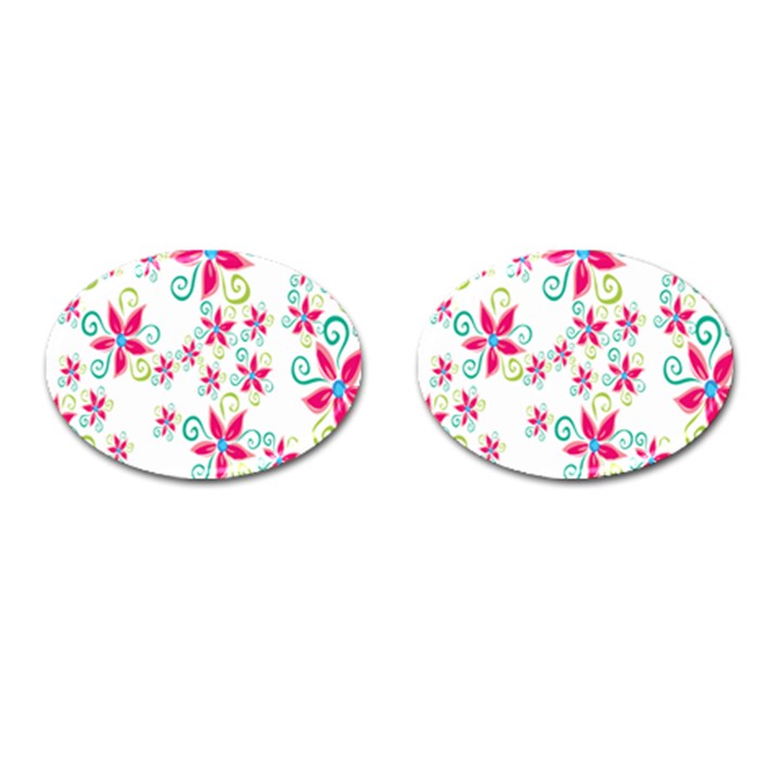 Flower Beauty Sexy Rainbow Sunflower Pink Green Blue Cufflinks (Oval)