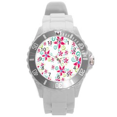 Flower Beauty Sexy Rainbow Sunflower Pink Green Blue Round Plastic Sport Watch (l) by Mariart