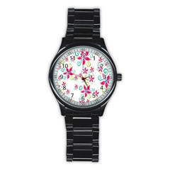 Flower Beauty Sexy Rainbow Sunflower Pink Green Blue Stainless Steel Round Watch by Mariart