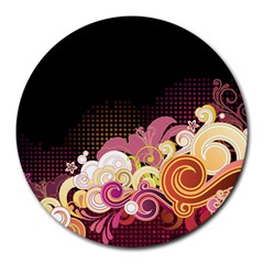 Flower Back Leaf Polka Dots Black Pink Round Mousepads by Mariart