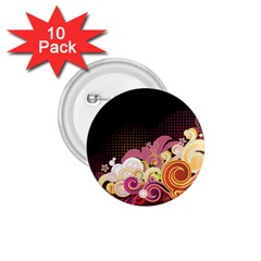 Flower Back Leaf Polka Dots Black Pink 1 75  Buttons (10 Pack)