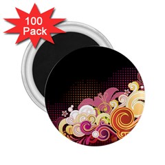 Flower Back Leaf Polka Dots Black Pink 2 25  Magnets (100 Pack) 