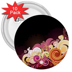 Flower Back Leaf Polka Dots Black Pink 3  Buttons (10 Pack) 