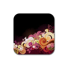 Flower Back Leaf Polka Dots Black Pink Rubber Coaster (square)  by Mariart