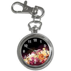 Flower Back Leaf Polka Dots Black Pink Key Chain Watches by Mariart