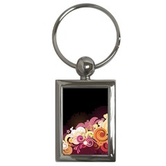 Flower Back Leaf Polka Dots Black Pink Key Chains (rectangle)  by Mariart