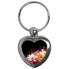 Flower Back Leaf Polka Dots Black Pink Key Chains (heart)  by Mariart