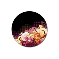 Flower Back Leaf Polka Dots Black Pink Magnet 3  (round) by Mariart