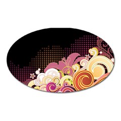 Flower Back Leaf Polka Dots Black Pink Oval Magnet by Mariart