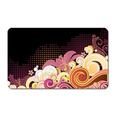 Flower Back Leaf Polka Dots Black Pink Magnet (rectangular)