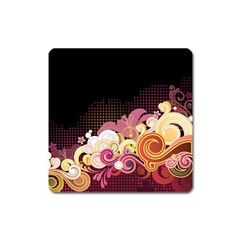 Flower Back Leaf Polka Dots Black Pink Square Magnet by Mariart