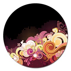 Flower Back Leaf Polka Dots Black Pink Magnet 5  (round)