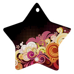 Flower Back Leaf Polka Dots Black Pink Star Ornament (two Sides)